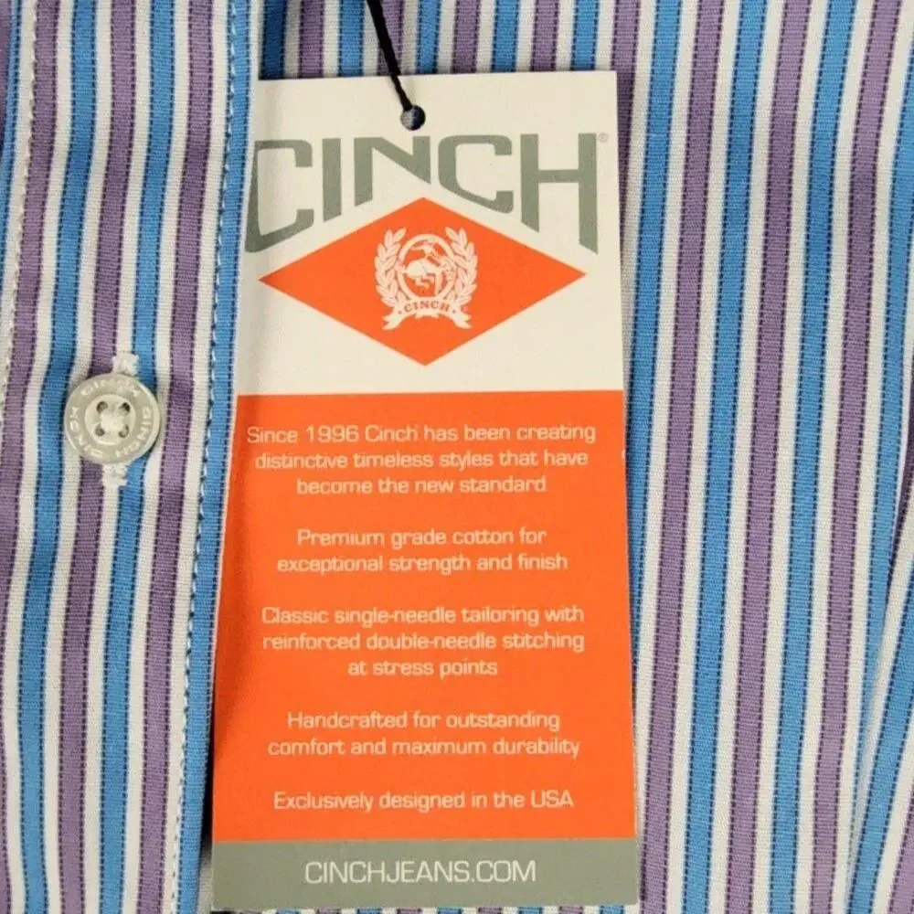 Cinch Shirt Womens Medium Blue Stripe Button Up Long Sleeve Cotton Western